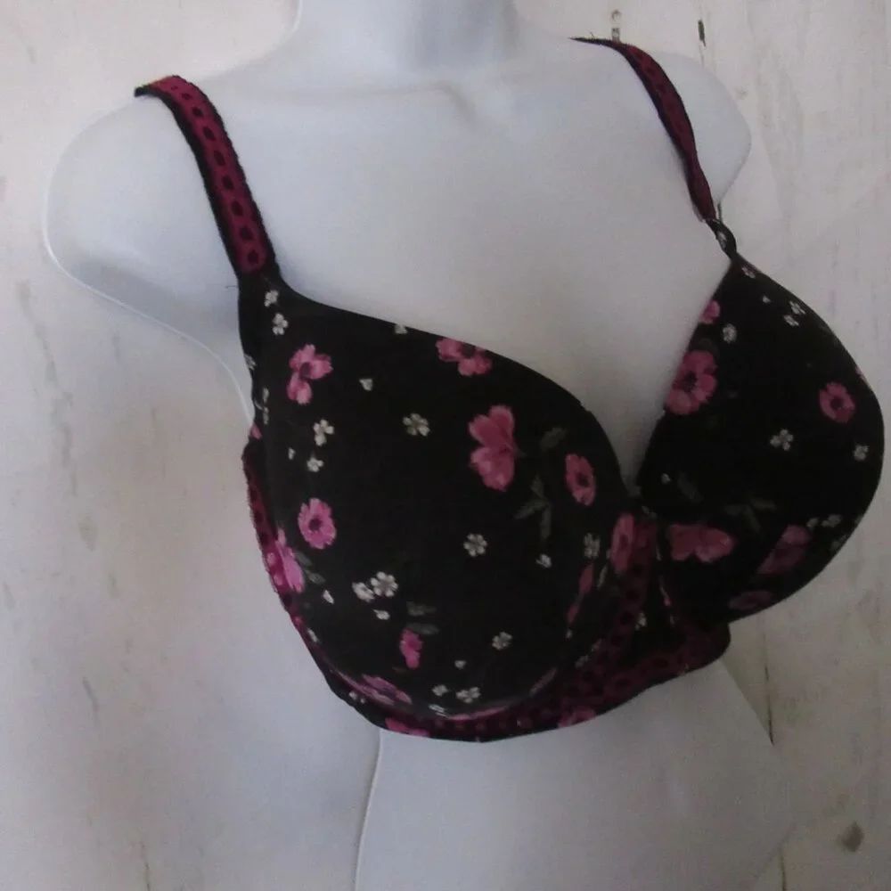 Torrid Curve Bra 46D Perfect T‎ Shirt Lightly Lined Black Floral Underwire Plus